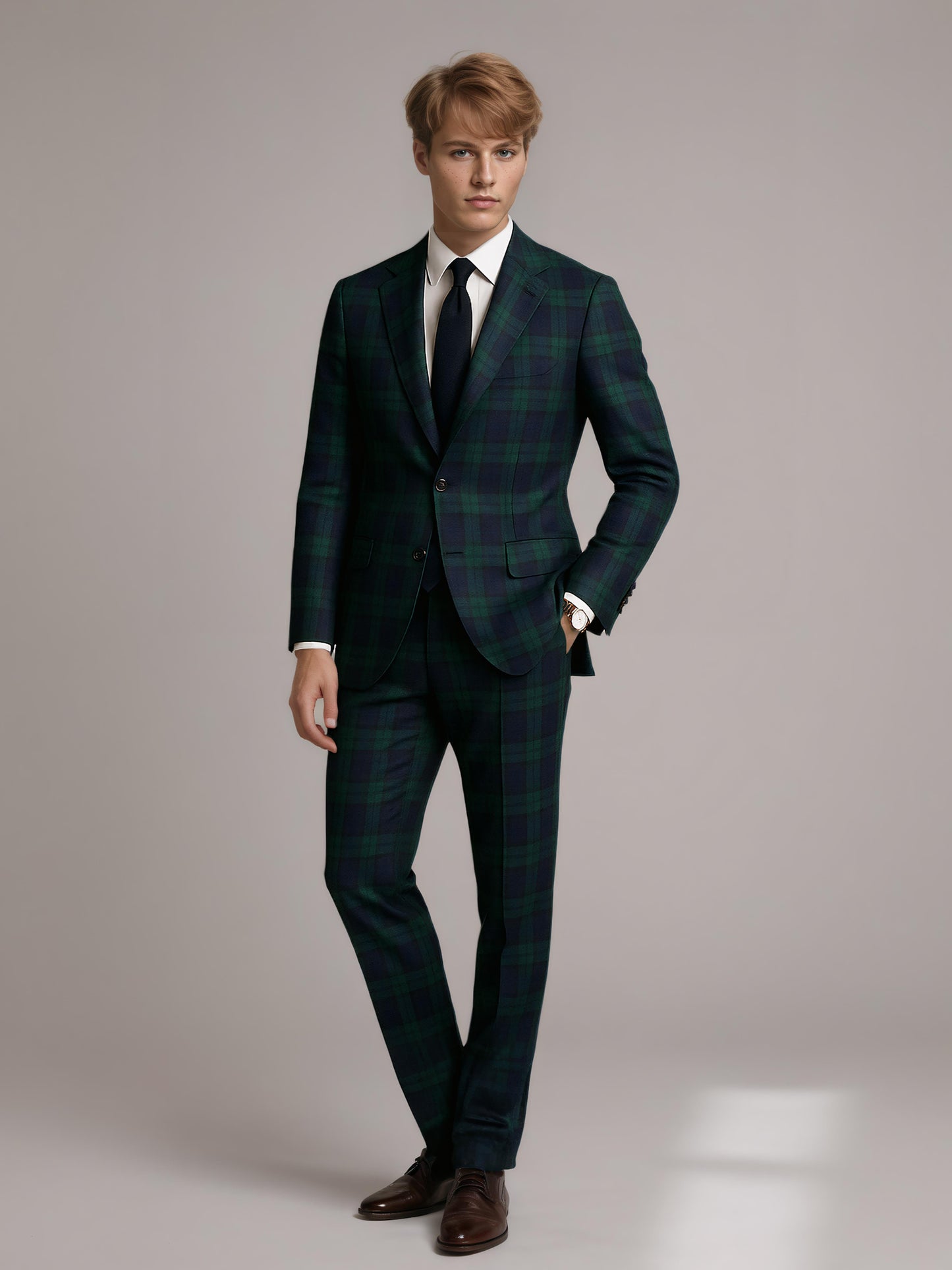 Classic Notch Lapel Men's 3 Pieces Teal Plaid Formal Suit