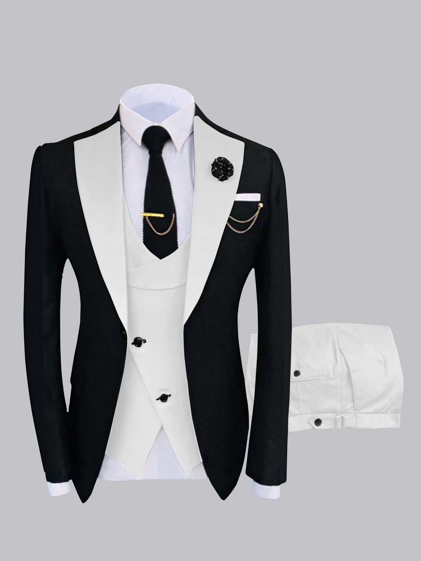 Polished One Button Men's 3 Pieces Contrast Finish Suit