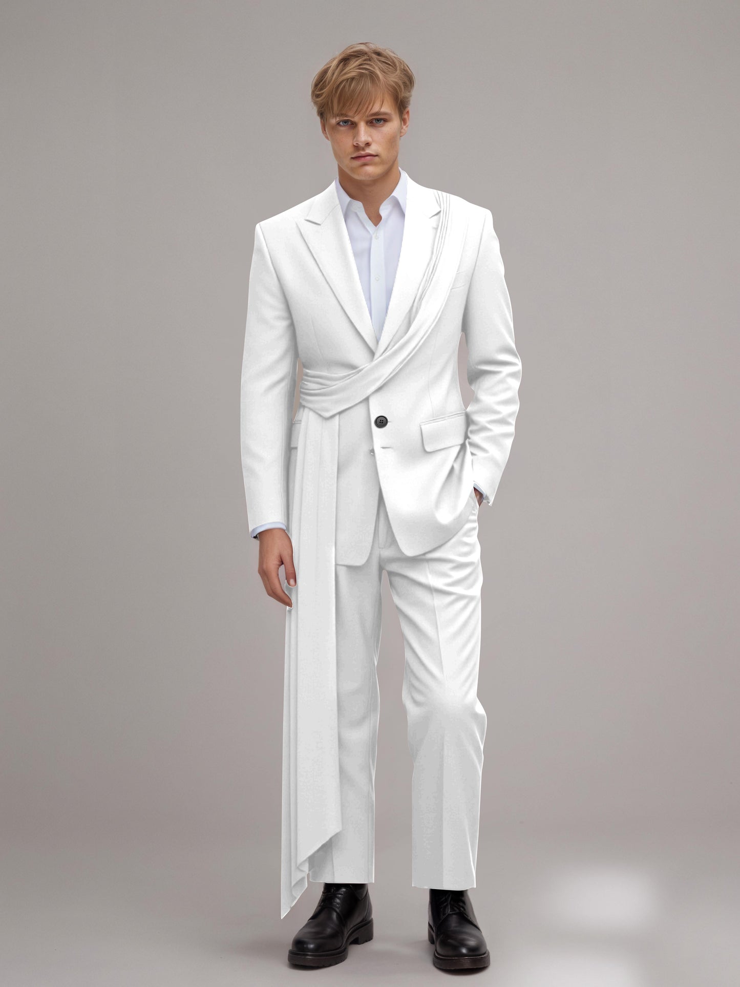 Refined Peak Lapel Men's 2 Pieces Suit with Decorative Trim for Gala & Evening Events