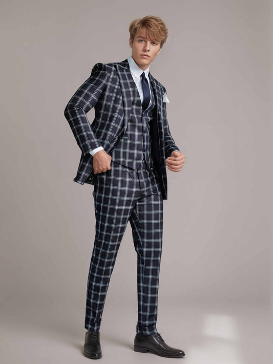 Timeless Peak Lapel Men's 3 Pieces Check Suit Houndstooth Business Suit