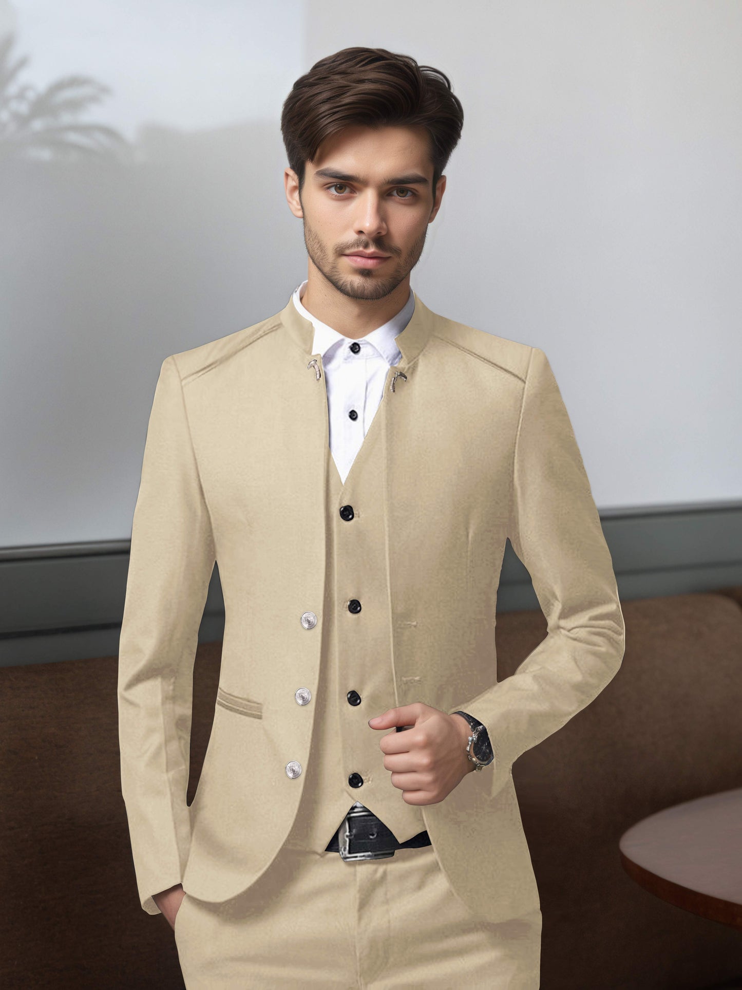 Bespoke Structured Single Breasted Men's 3 Pieces Suit