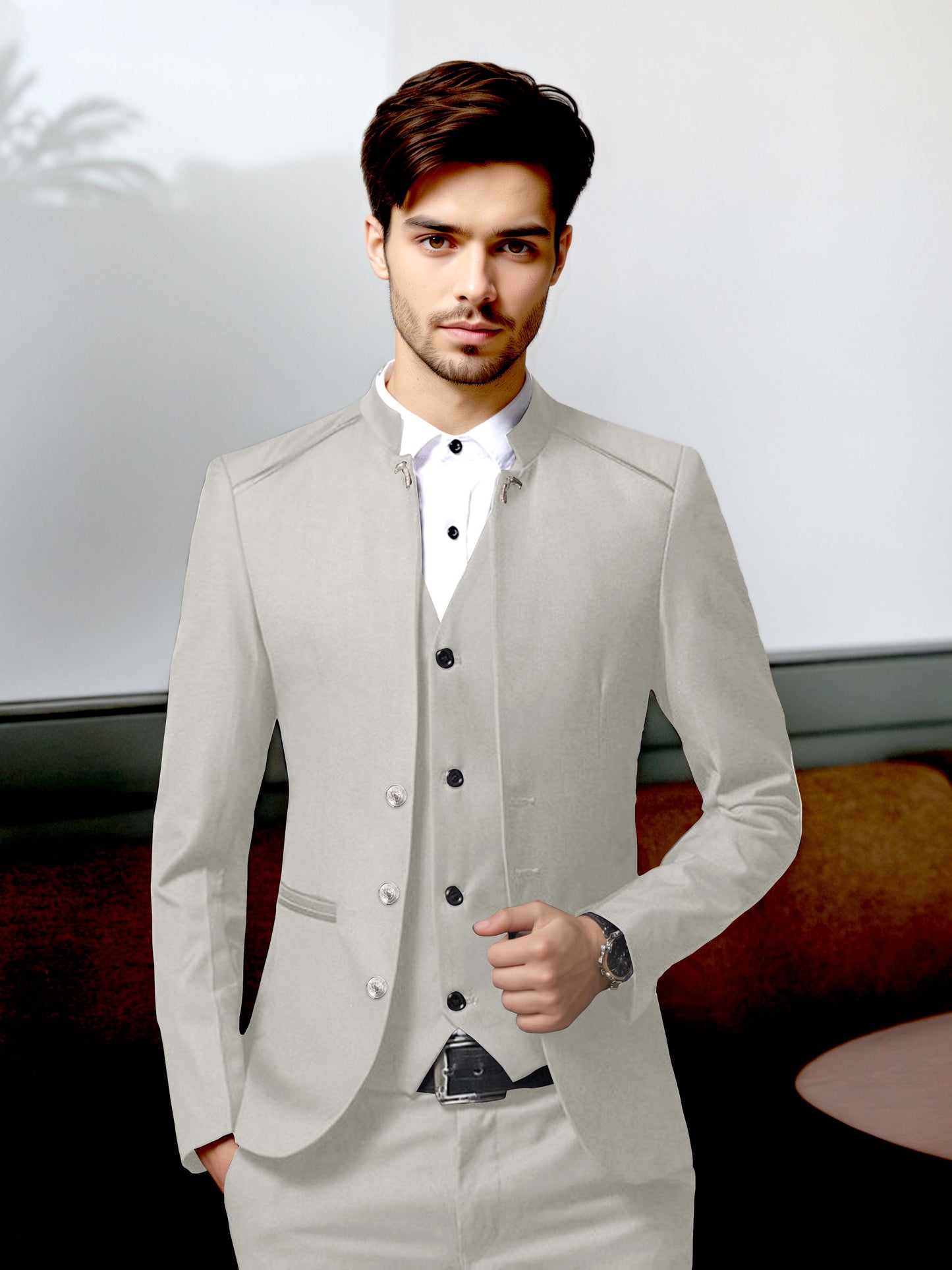 Bespoke Structured Single Breasted Men's 3 Pieces Suit