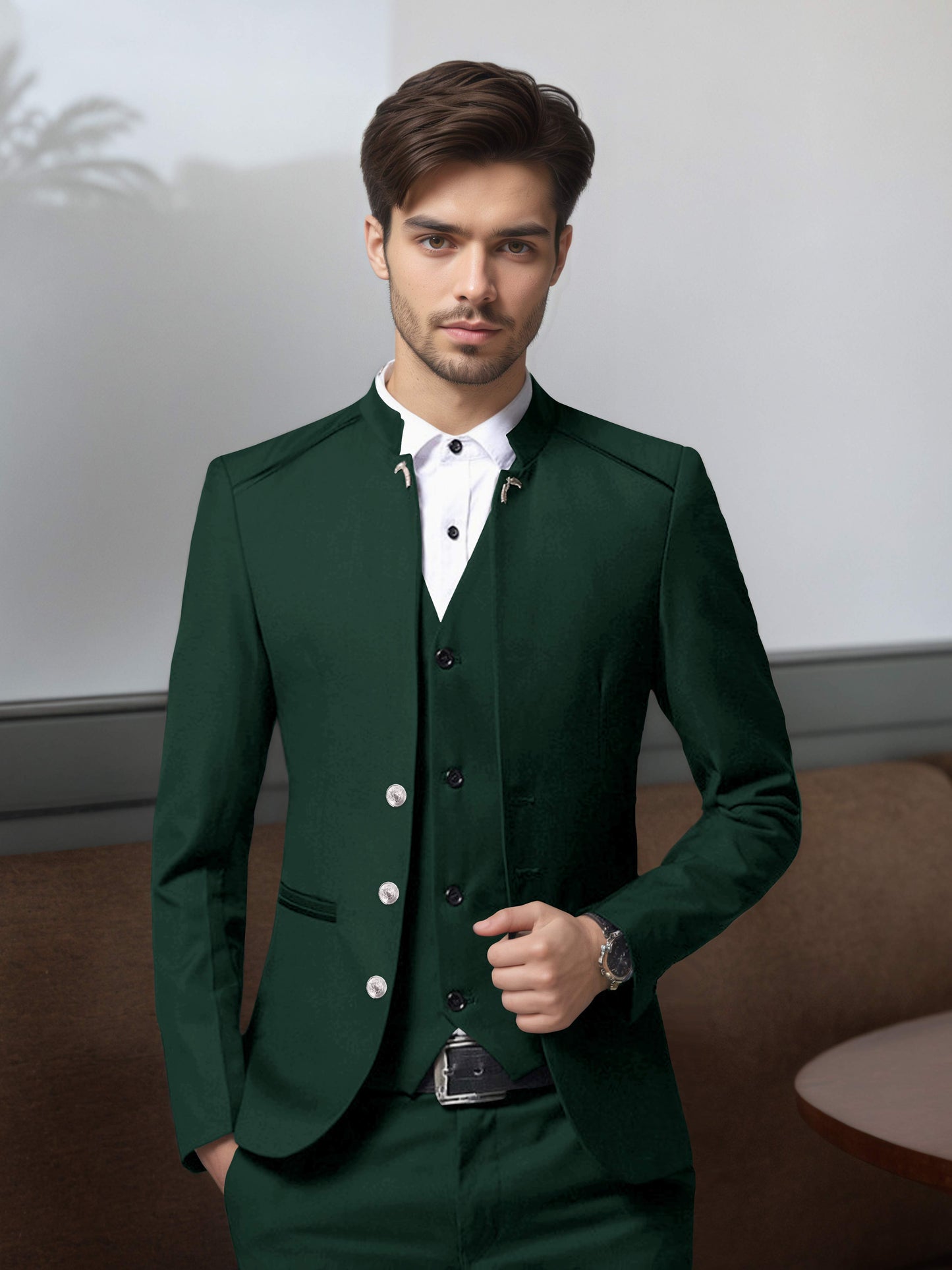 Bespoke Structured Single Breasted Men's 3 Pieces Suit