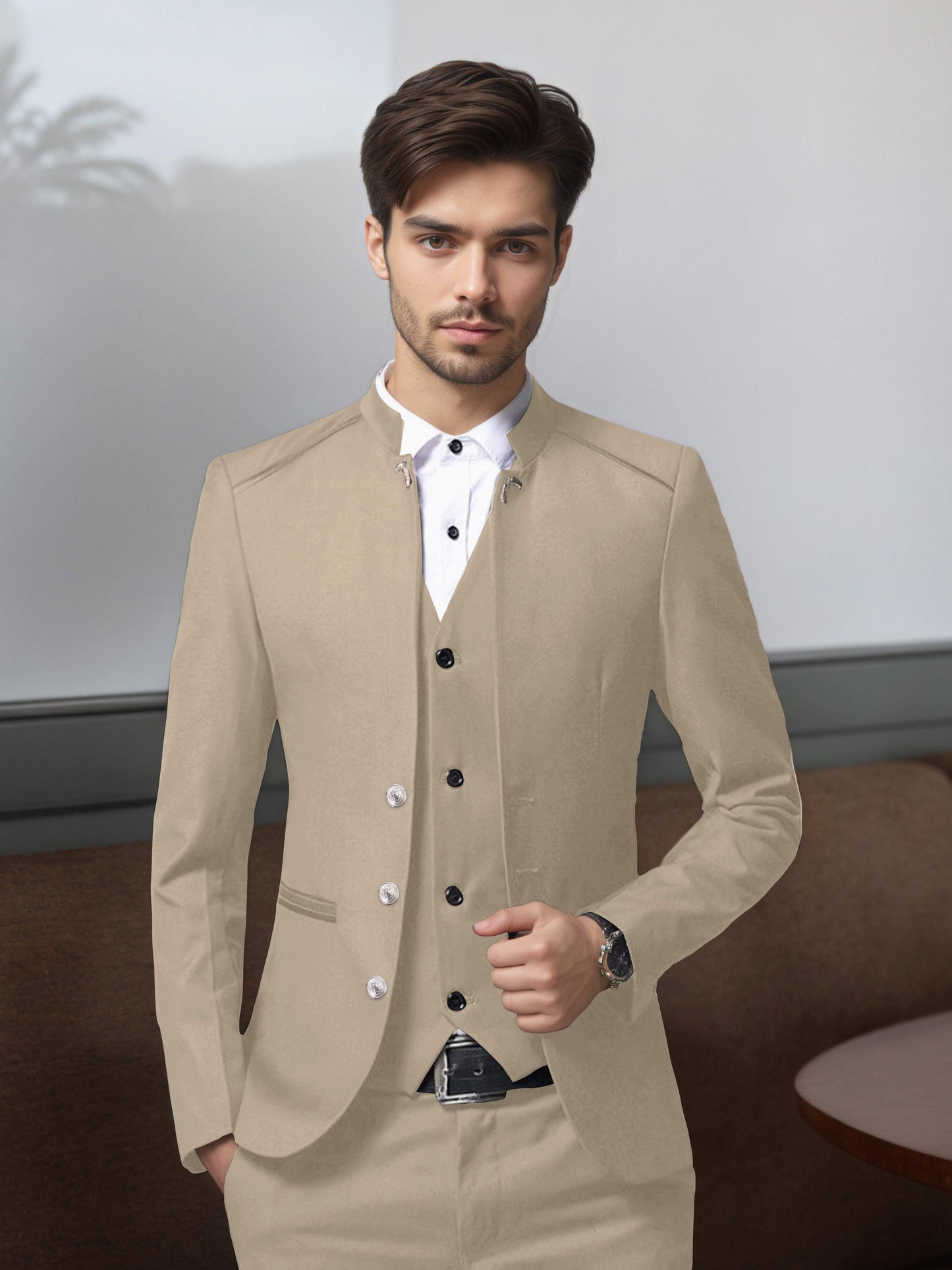 Bespoke Structured Single Breasted Men's 3 Pieces Suit