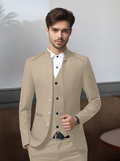 Bespoke Structured Single Breasted Men's 3 Pieces Suit