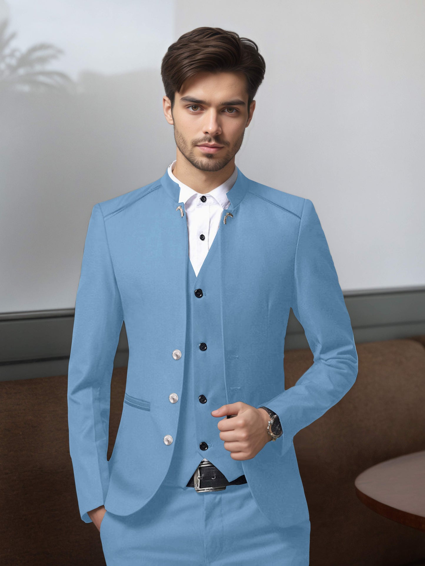 Bespoke Structured Single Breasted Men's 3 Pieces Suit