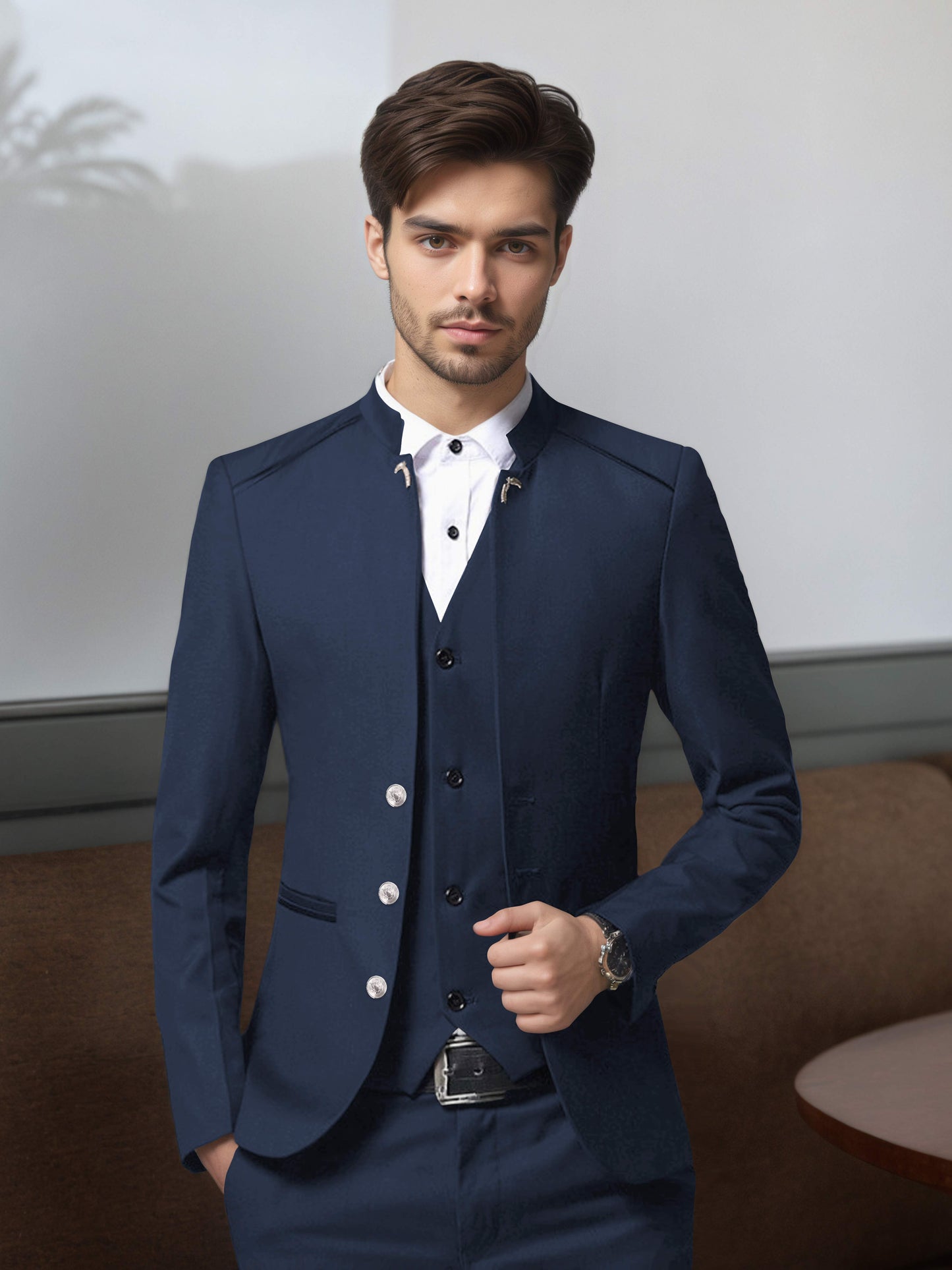 Bespoke Structured Single Breasted Men's 3 Pieces Suit