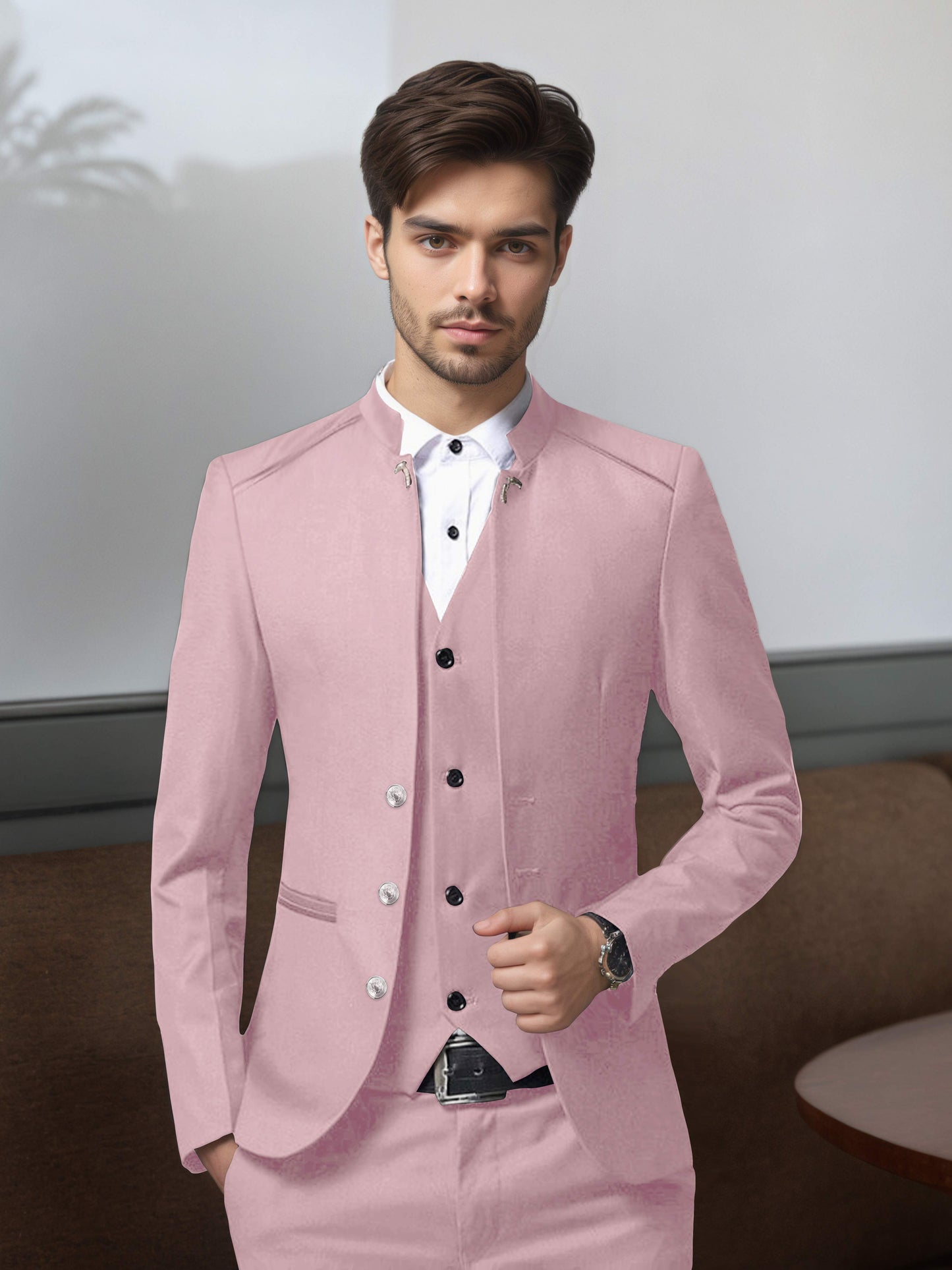 Bespoke Structured Single Breasted Men's 3 Pieces Suit