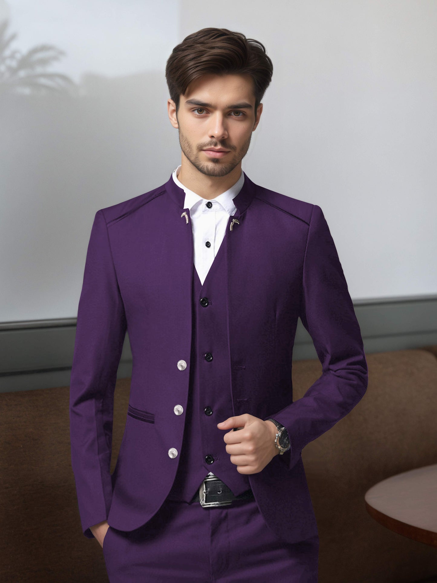 Bespoke Structured Single Breasted Men's 3 Pieces Suit