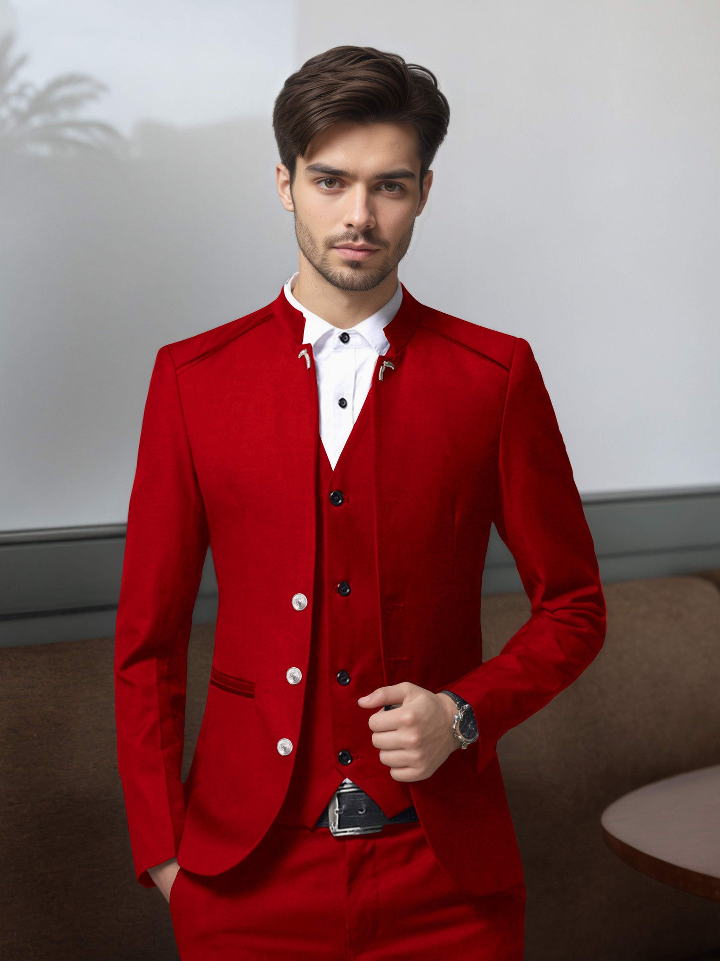 Bespoke Structured Single Breasted Men's 3 Pieces Suit