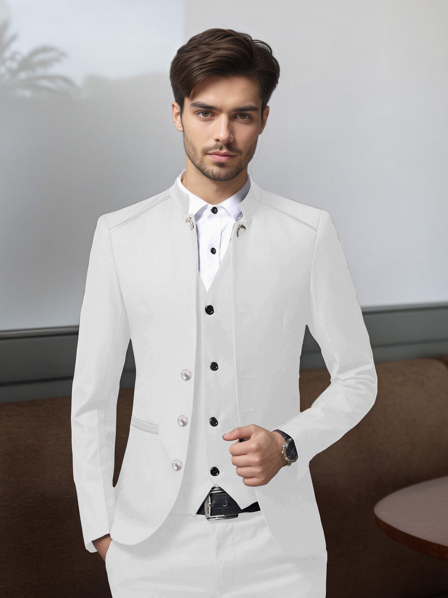 Bespoke Structured Single Breasted Men's 3 Pieces Suit