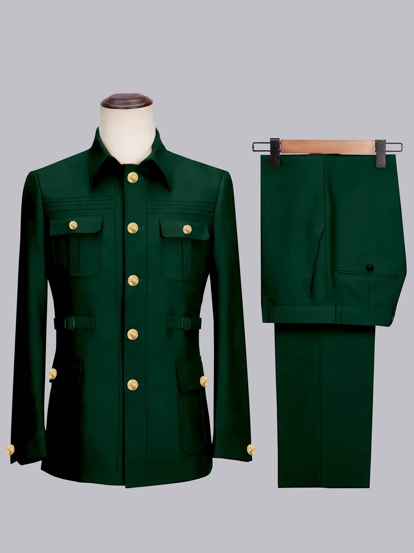 Classic Belted Safari Style Men's 2 Pieces Single Breasted Casual Suits