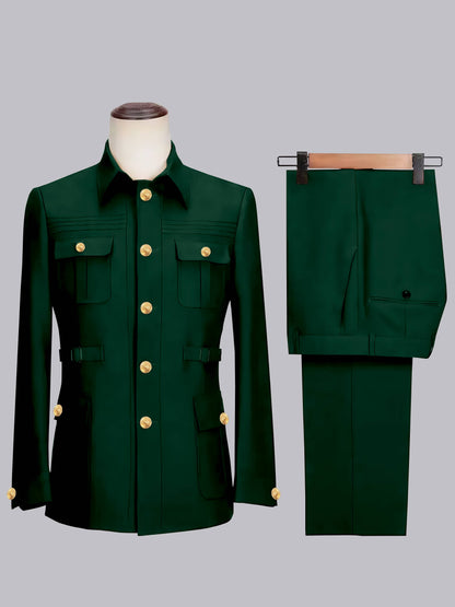 Classic Belted Safari Style Men's 2 Pieces Single Breasted Casual Suits