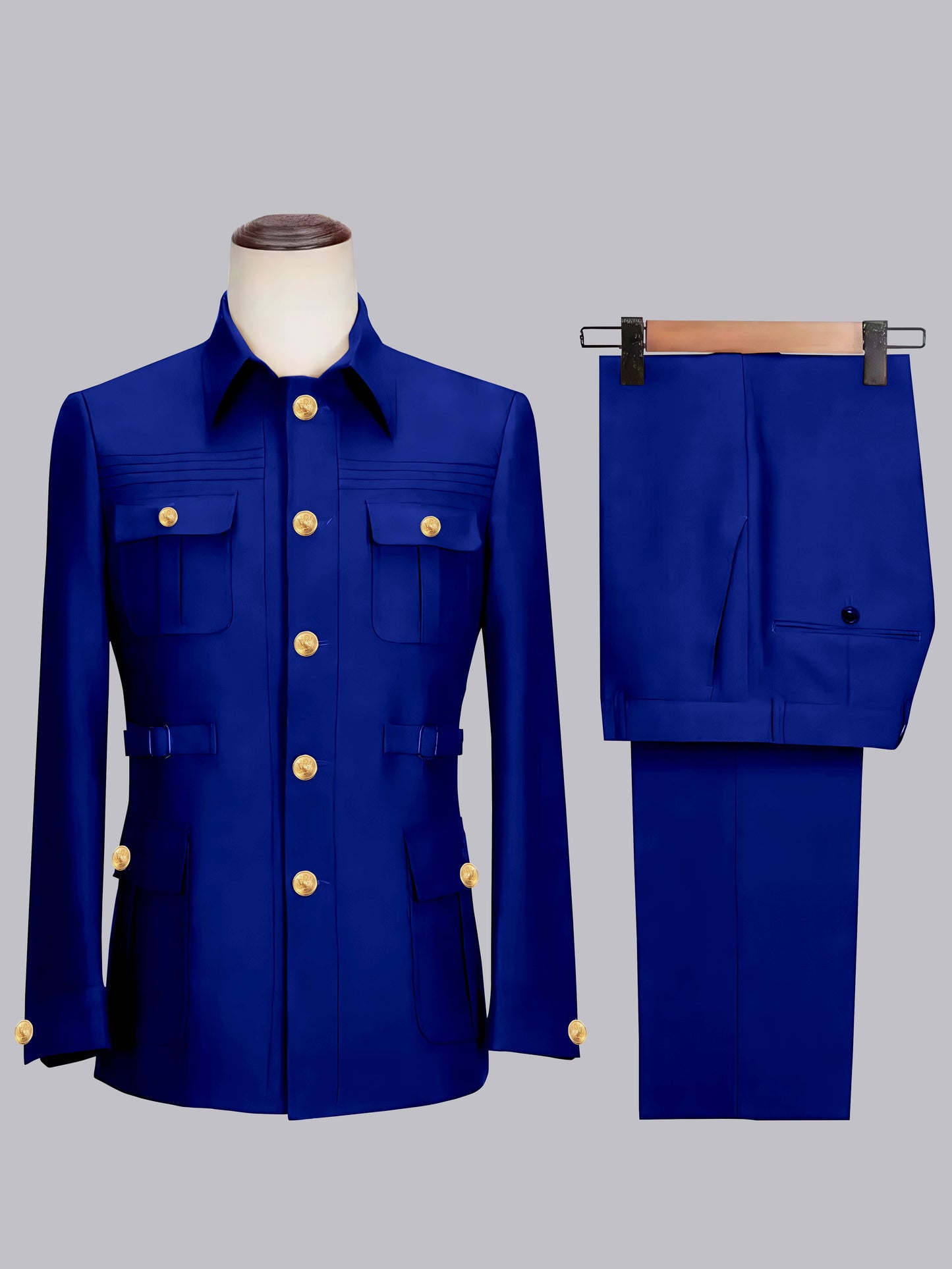 Classic Belted Safari Style Men's 2 Pieces Single Breasted Casual Suits