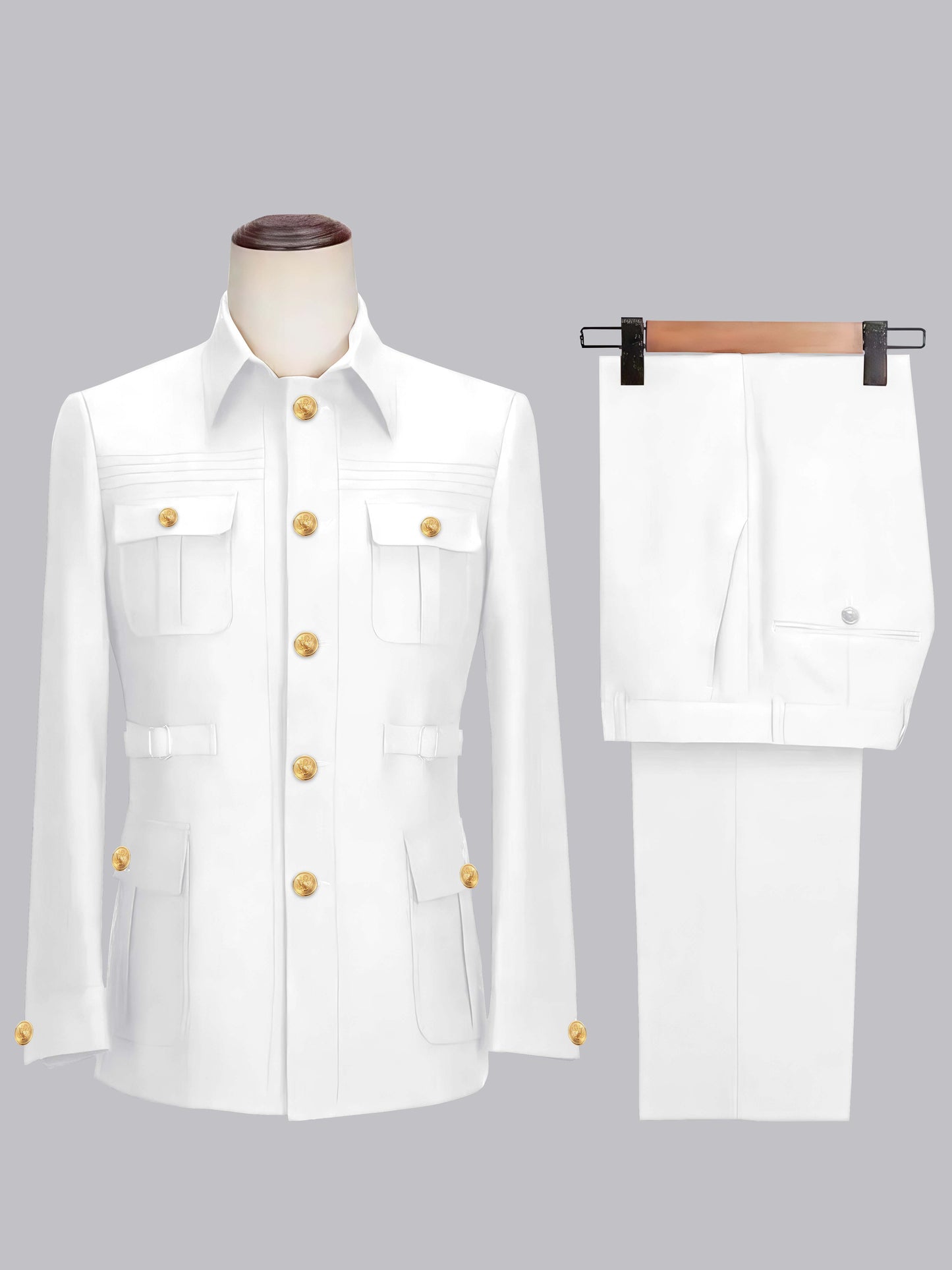 Classic Belted Safari Style Men's 2 Pieces Single Breasted Casual Suits