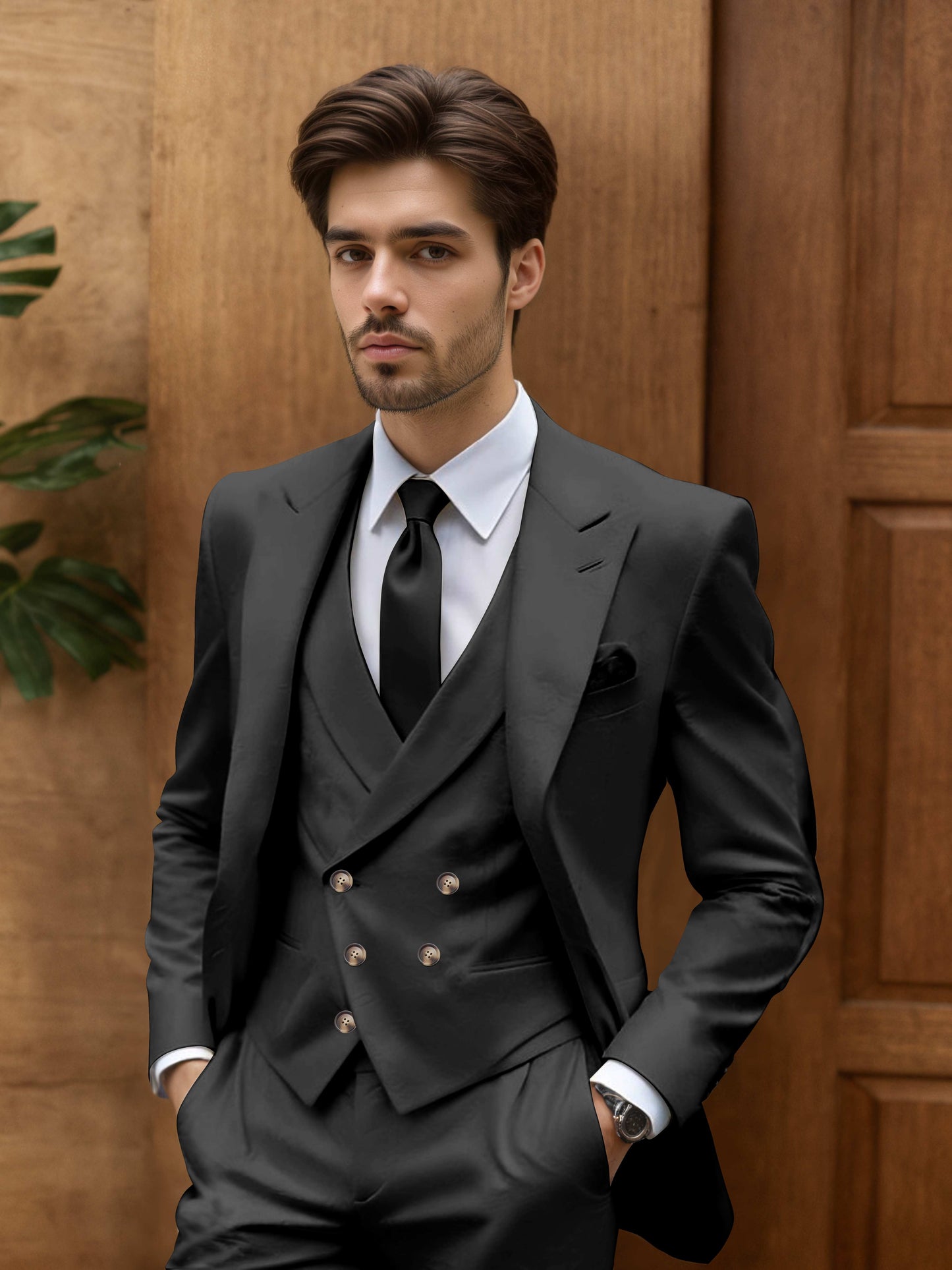 Contemporary Slim Fit Men's 3 Pieces Outdoor Wedding Suit