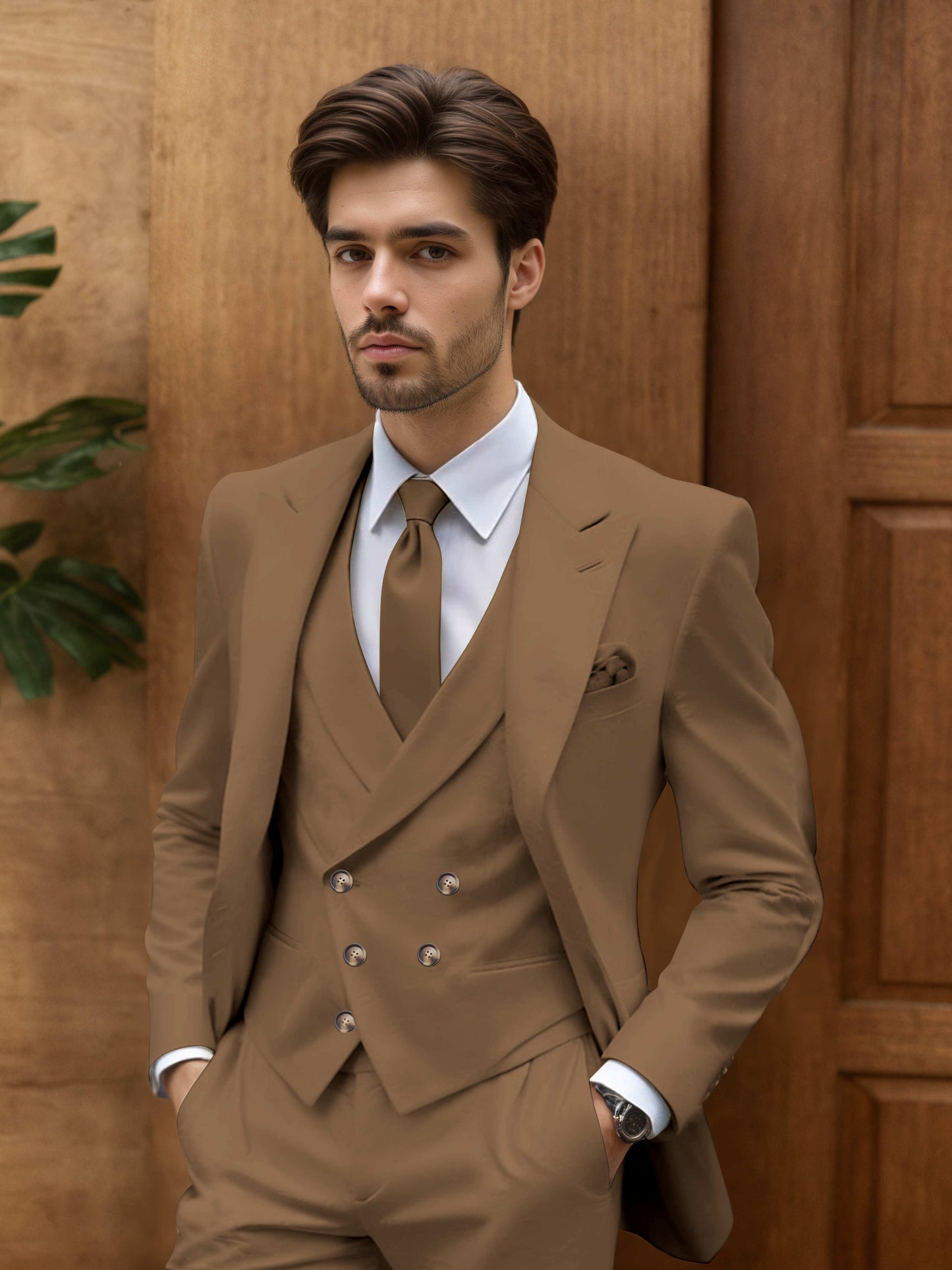 Contemporary Slim Fit Men's 3 Pieces Outdoor Wedding Suit