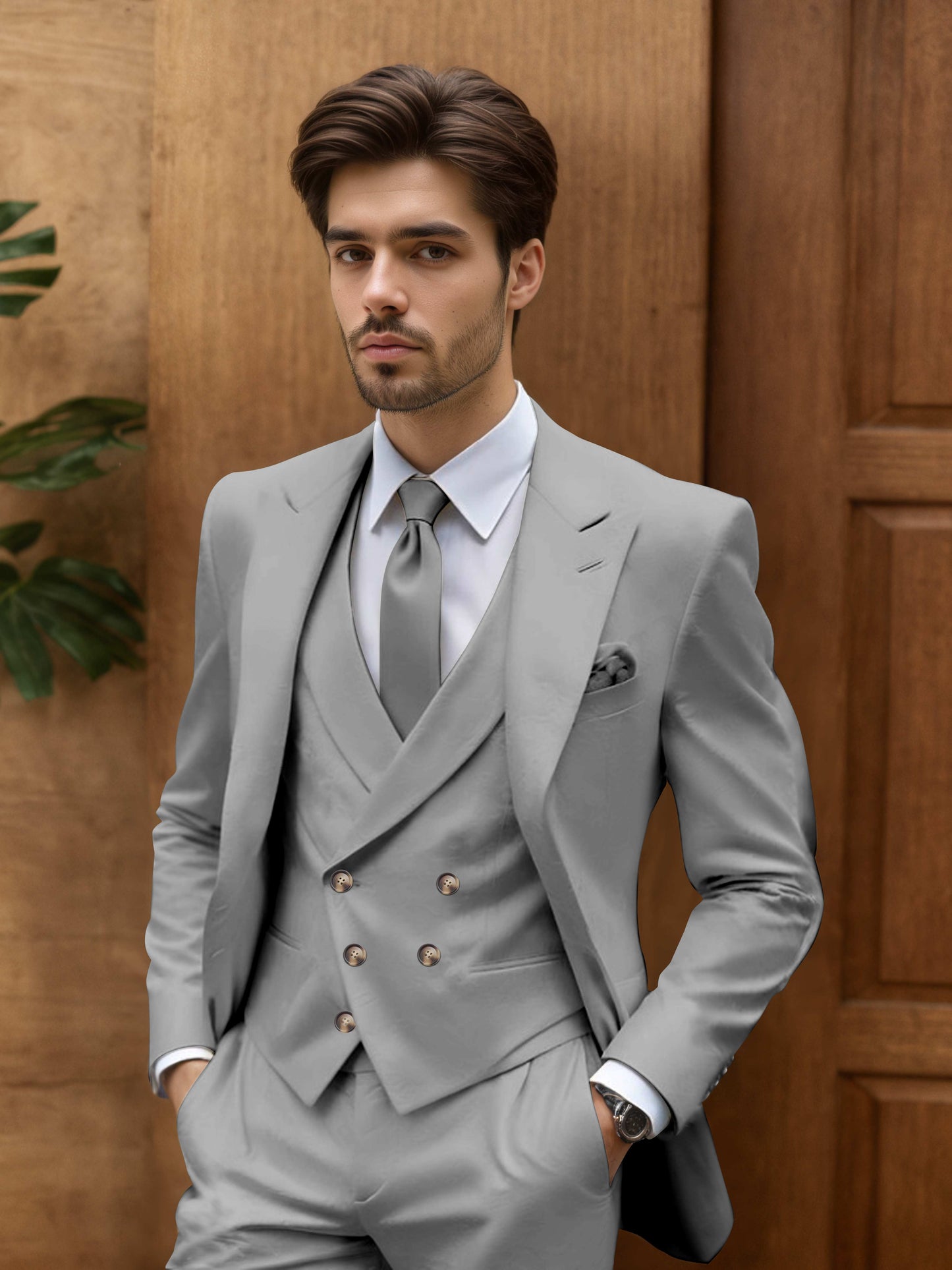Contemporary Slim Fit Men's 3 Pieces Outdoor Wedding Suit