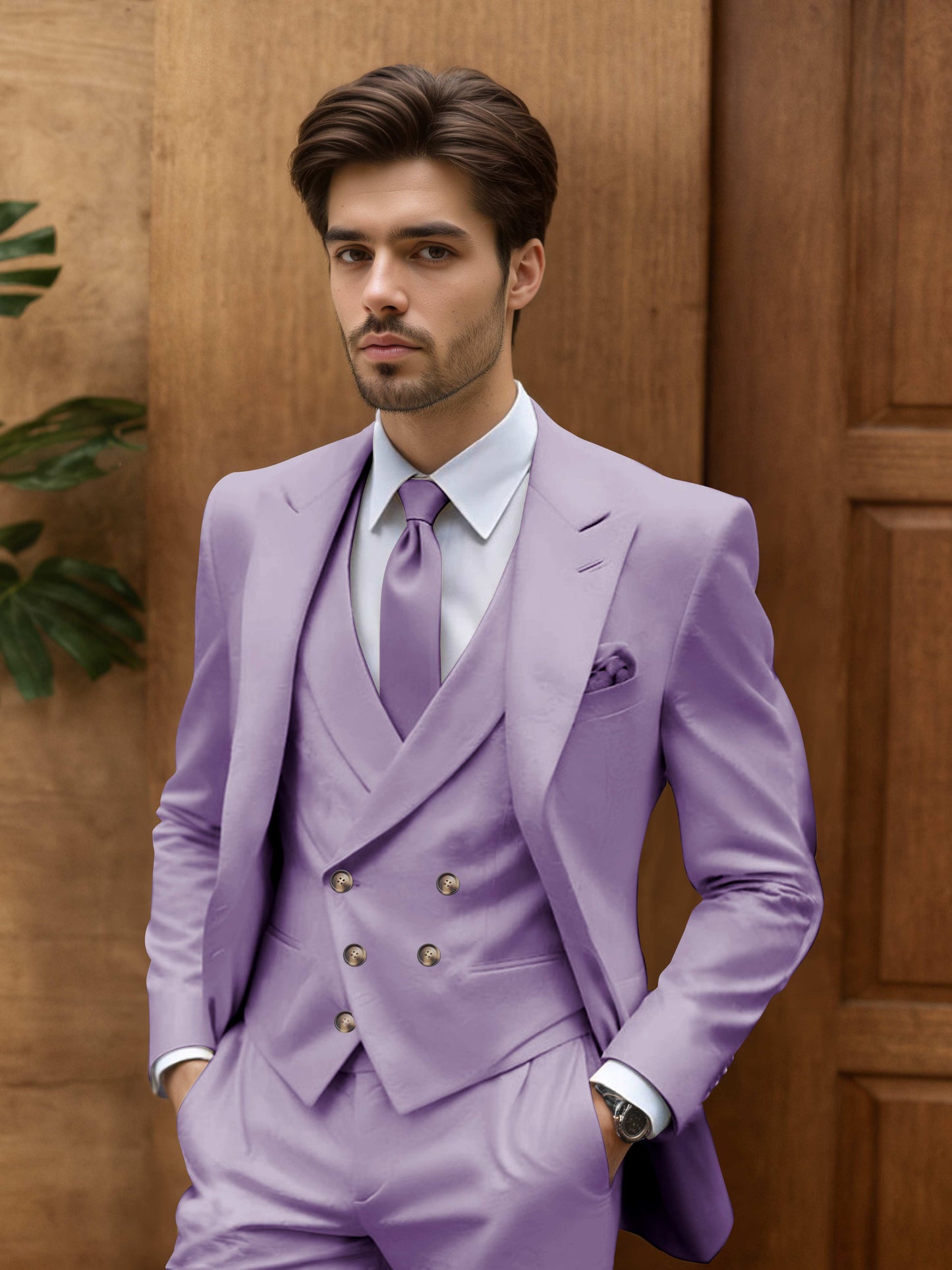Contemporary Slim Fit Men's 3 Pieces Outdoor Wedding Suit