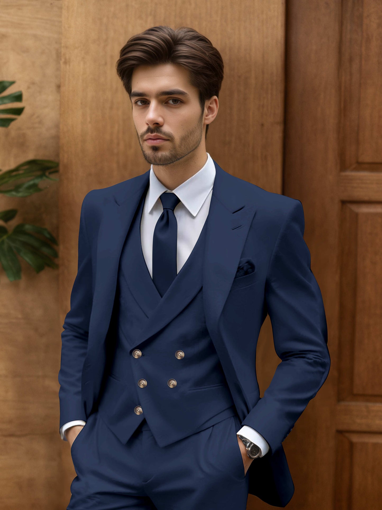 Contemporary Slim Fit Men's 3 Pieces Outdoor Wedding Suit