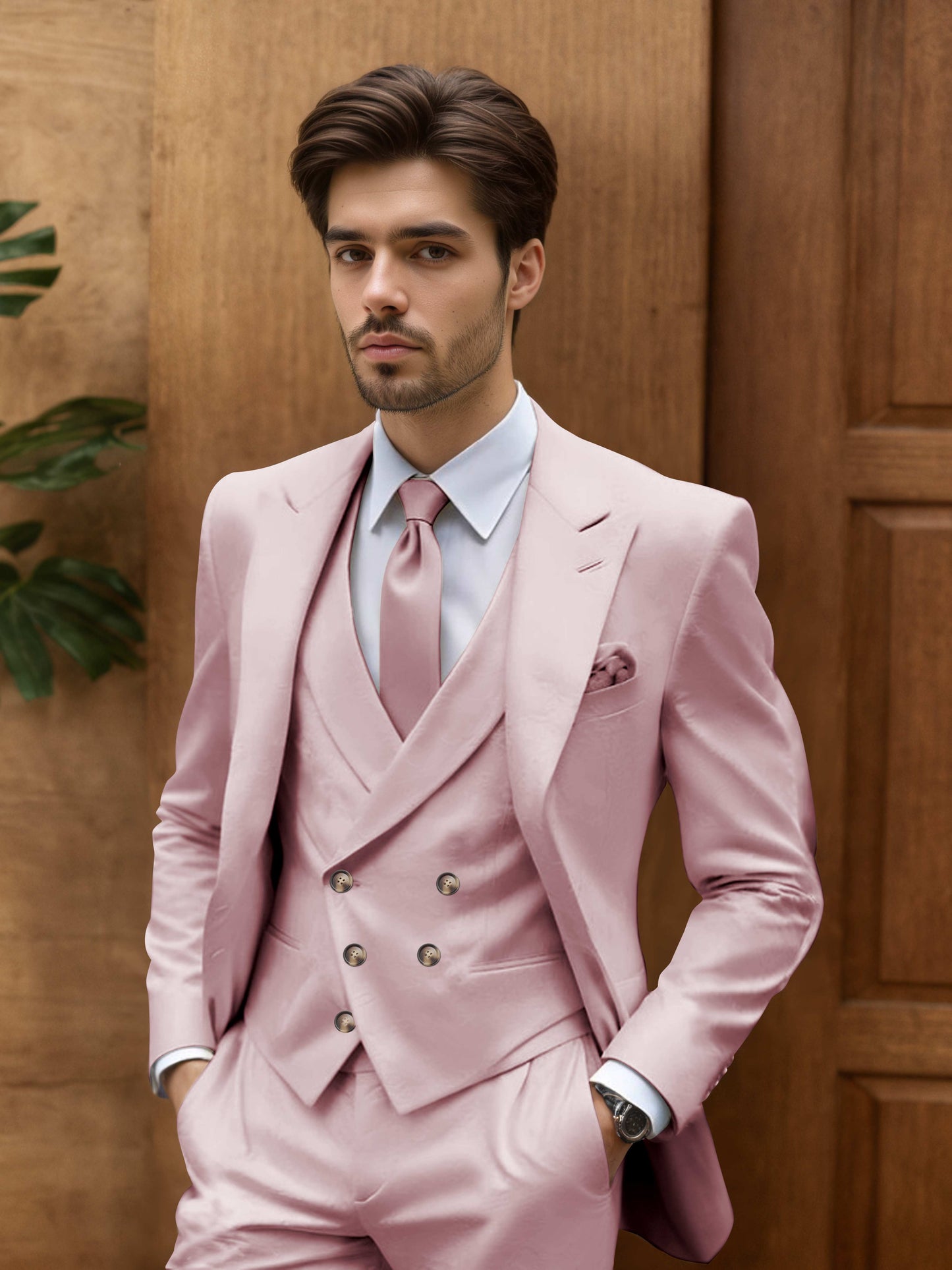 Contemporary Slim Fit Men's 3 Pieces Outdoor Wedding Suit
