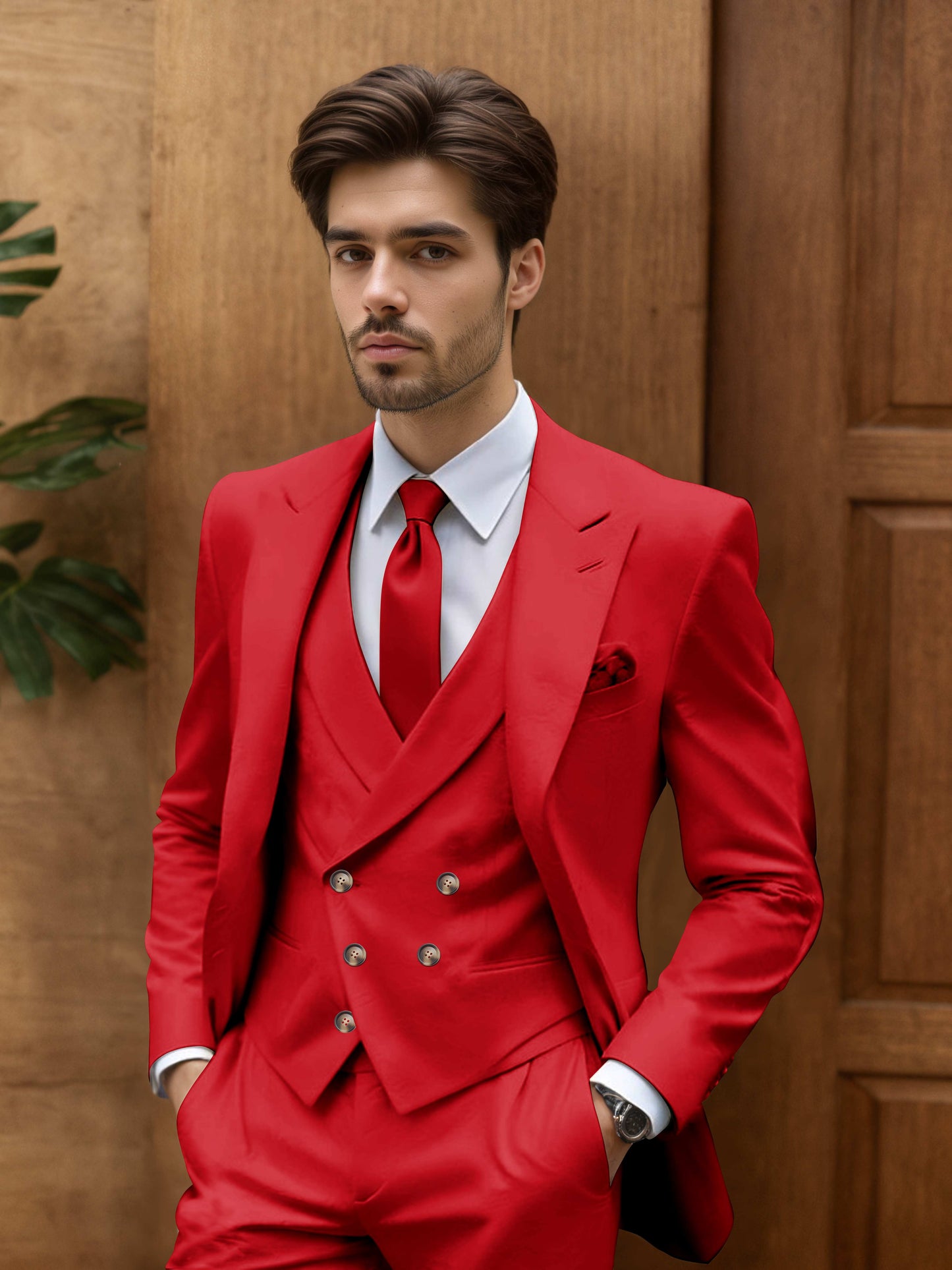 Contemporary Slim Fit Men's 3 Pieces Outdoor Wedding Suit