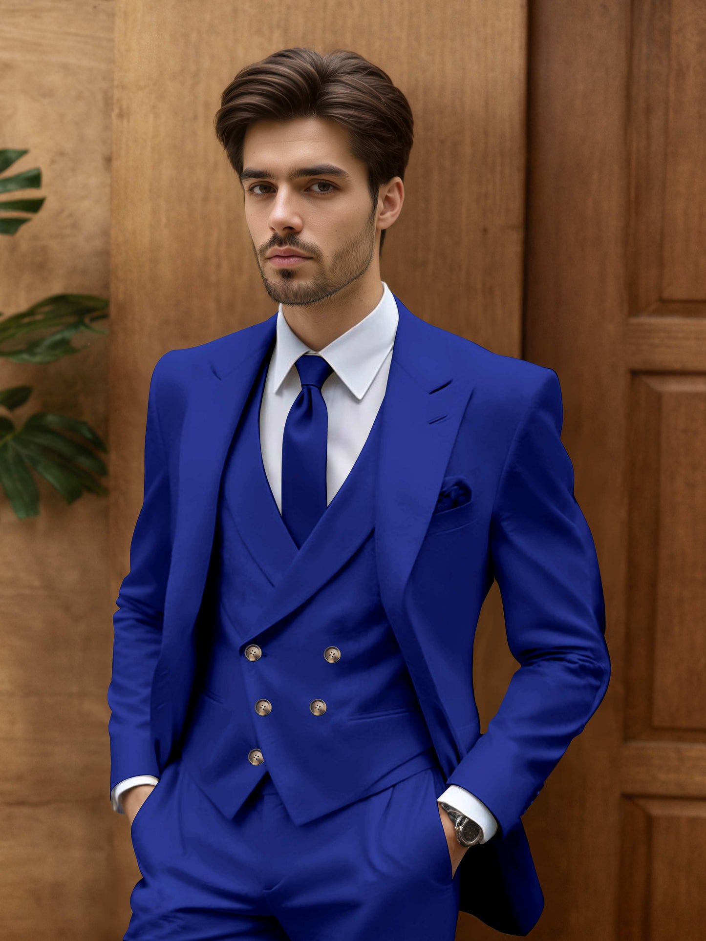 Contemporary Slim Fit Men's 3 Pieces Outdoor Wedding Suit