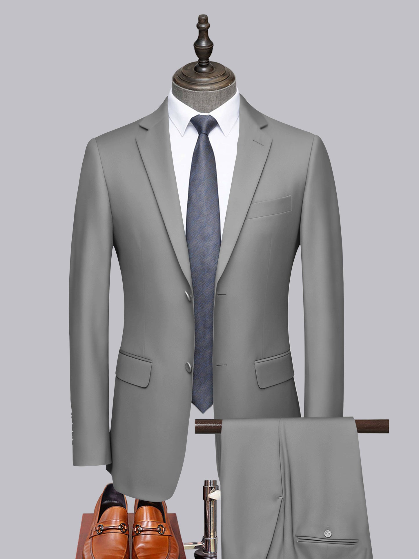 Distinct 2 Pieces Men's Formal Suit Tailored Fit Two Button Look