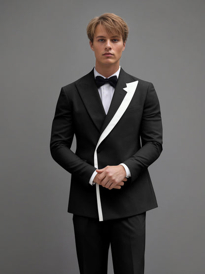 Modern Wrap Peak Lapel Men's 2 Pieces Suit with Decorative Trim for Grand Celebrations