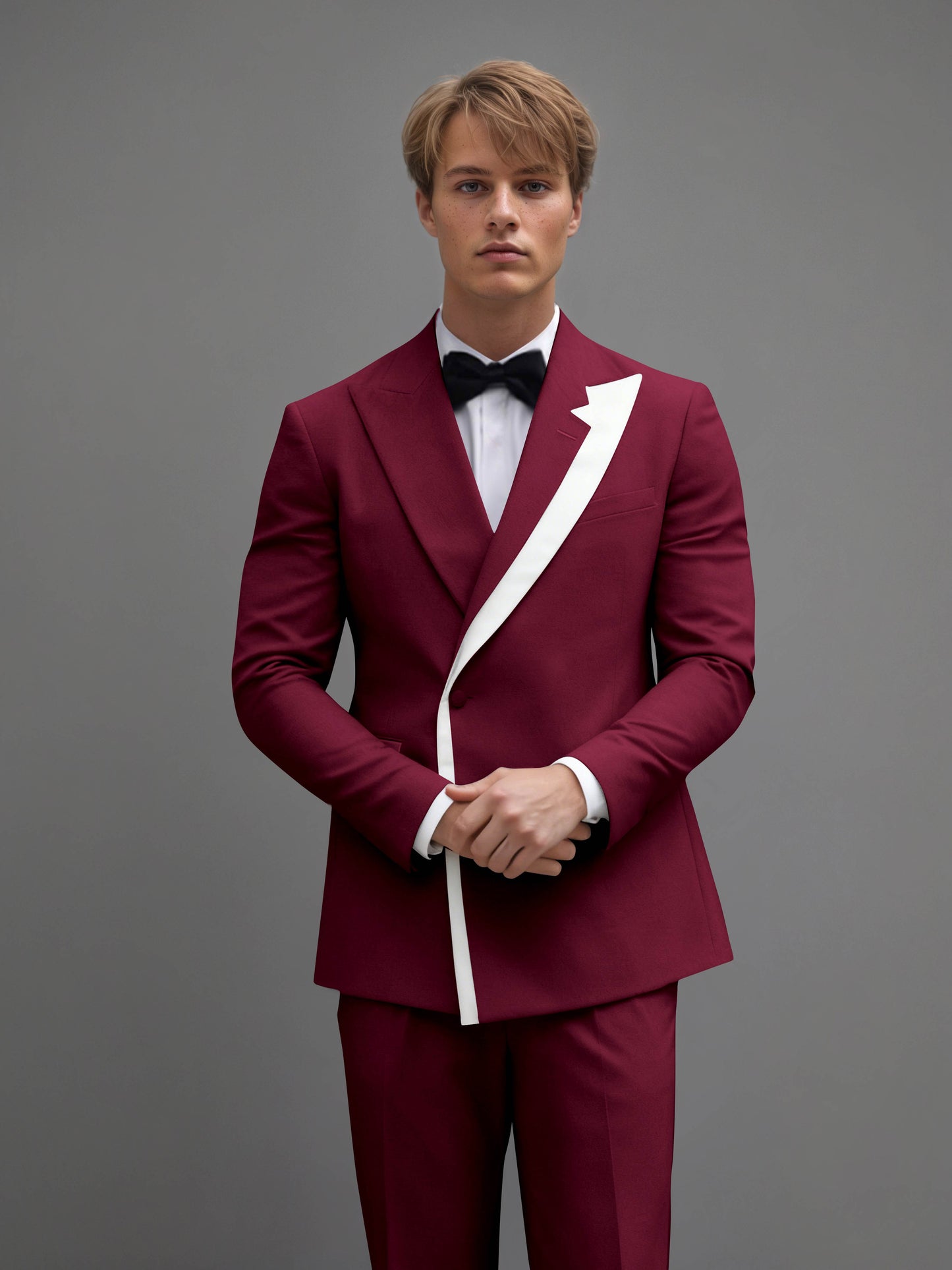 Modern Wrap Peak Lapel Men's 2 Pieces Suit with Decorative Trim for Grand Celebrations