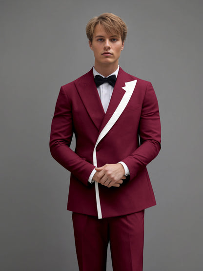 Modern Wrap Peak Lapel Men's 2 Pieces Suit with Decorative Trim for Grand Celebrations