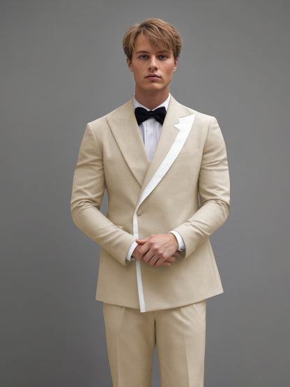 Modern Wrap Peak Lapel Men's 2 Pieces Suit with Decorative Trim for Grand Celebrations