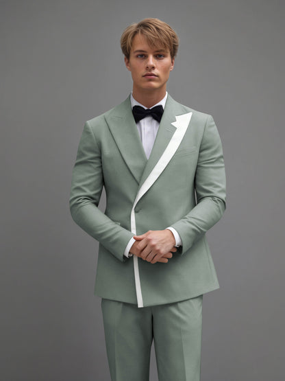 Modern Wrap Peak Lapel Men's 2 Pieces Suit with Decorative Trim for Grand Celebrations