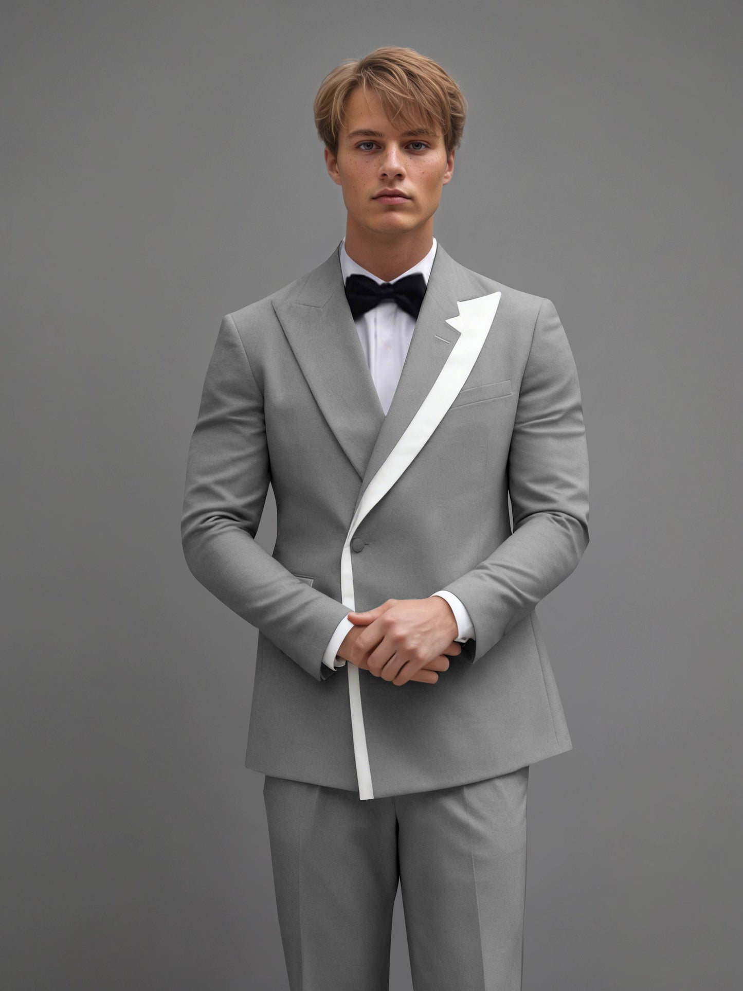 Modern Wrap Peak Lapel Men's 2 Pieces Suit with Decorative Trim for Grand Celebrations