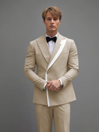 Modern Wrap Peak Lapel Men's 2 Pieces Suit with Decorative Trim for Grand Celebrations