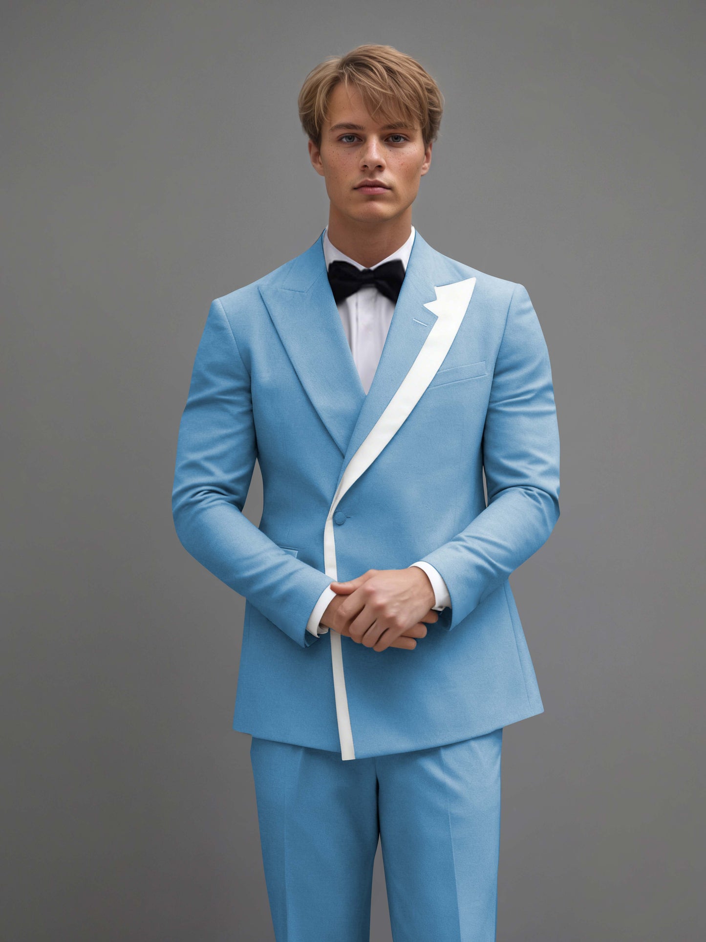 Modern Wrap Peak Lapel Men's 2 Pieces Suit with Decorative Trim for Grand Celebrations