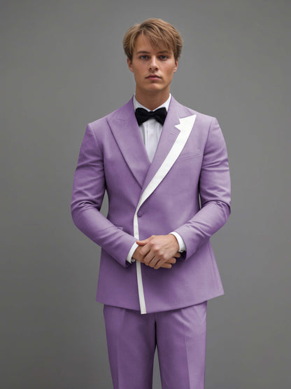 Modern Wrap Peak Lapel Men's 2 Pieces Suit with Decorative Trim for Grand Celebrations