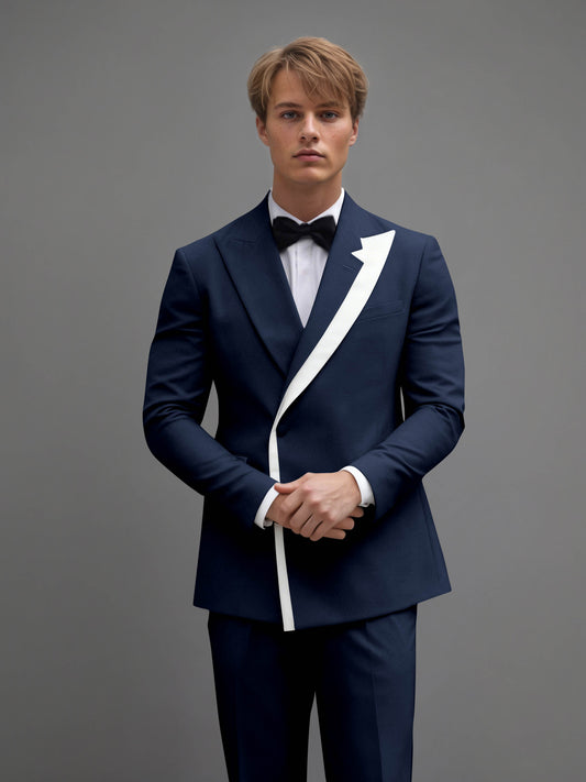 Modern Wrap Peak Lapel Men's 2 Pieces Suit with Decorative Trim for Grand Celebrations