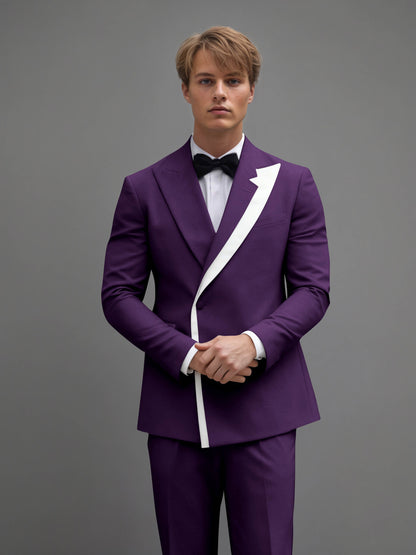 Modern Wrap Peak Lapel Men's 2 Pieces Suit with Decorative Trim for Grand Celebrations