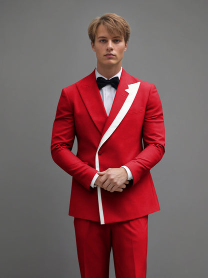 Modern Wrap Peak Lapel Men's 2 Pieces Suit with Decorative Trim for Grand Celebrations