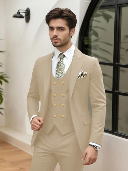 Refined 3 Pieces Men's Evening Suit Tailored Fit One Button Peak Lapel Designer Style