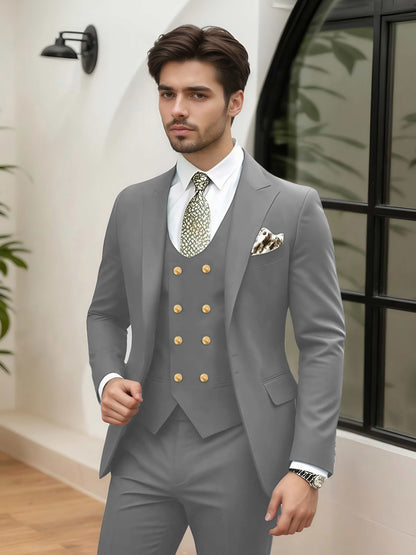 Refined 3 Pieces Men's Evening Suit Tailored Fit One Button Peak Lapel Designer Style