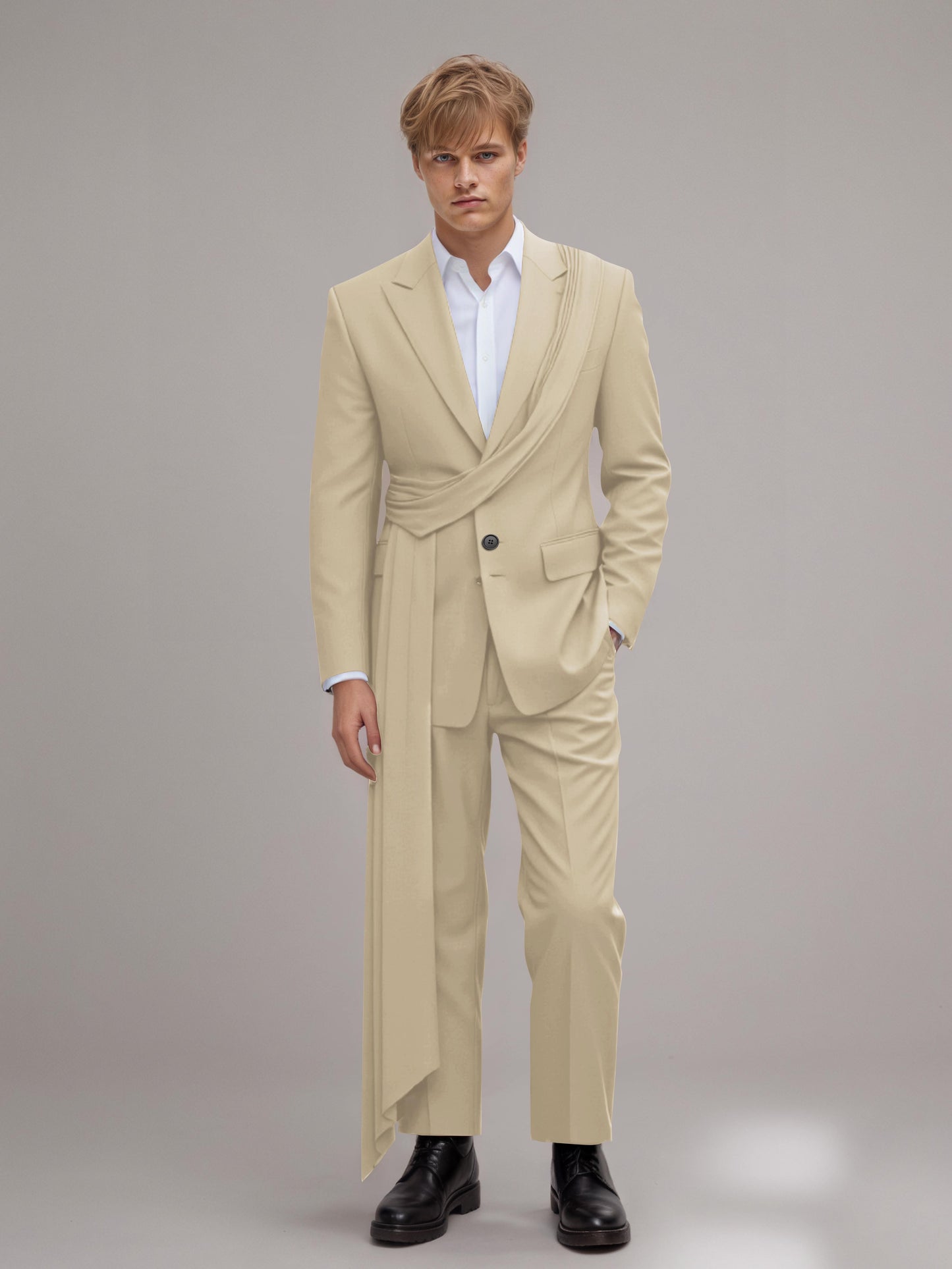 Refined Peak Lapel Men's 2 Pieces Suit with Decorative Trim for Gala & Evening Events