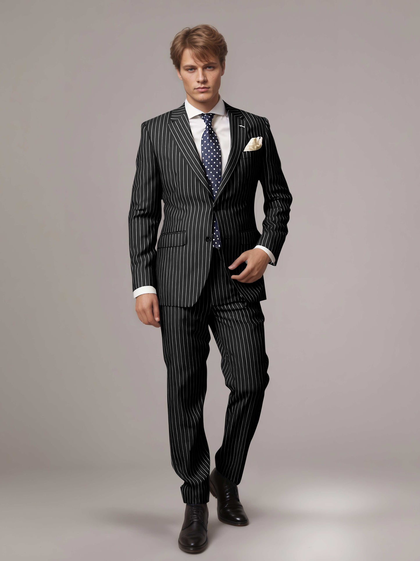 Tailored Striped Notch Lapel Men's 2 Pieces Suit for Formal Office & Wedding