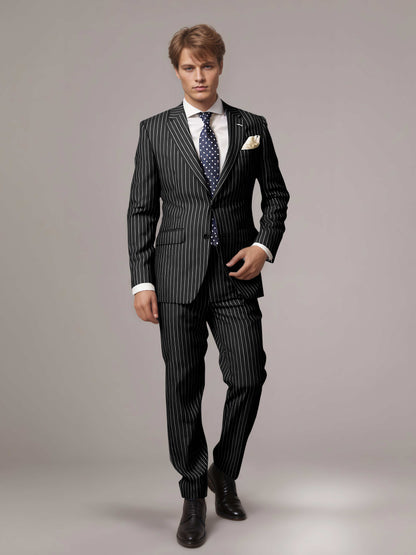Tailored Striped Notch Lapel Men's 2 Pieces Suit for Formal Office & Wedding