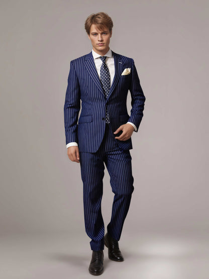 Tailored Striped Notch Lapel Men's 2 Pieces Suit for Formal Office & Wedding